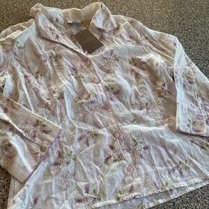 Anthropologie Floral Button Down Shirt - White and Purple